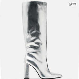 Zara Shiny Silver Heeled Boots